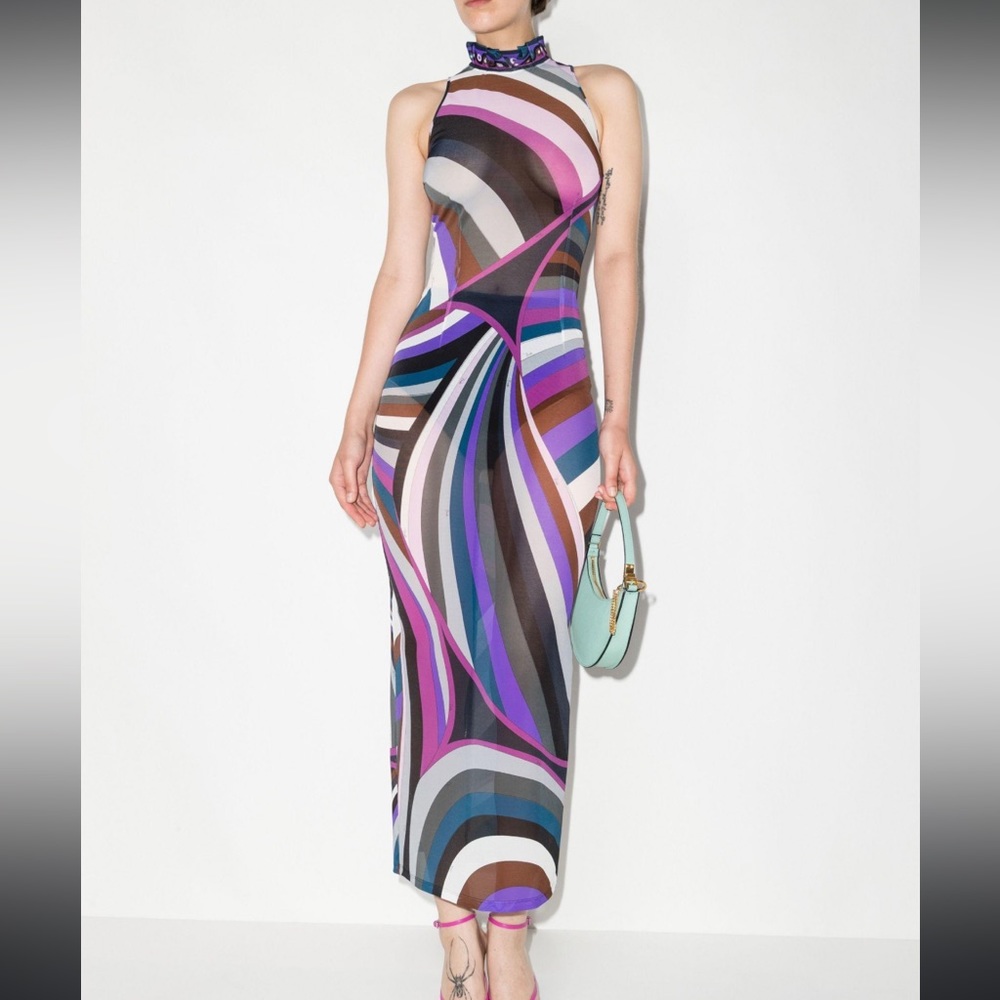 Brand New Emilio Pucci Women's Blue Purple Iride Print Dress